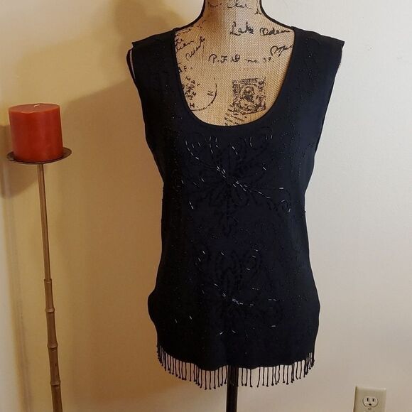 Venini black beaded top with fringe size Large - Picture 1 of 10